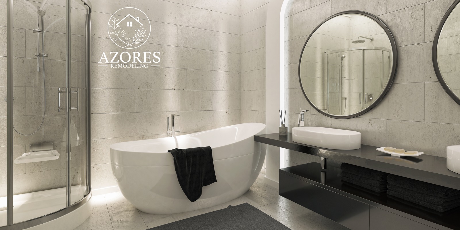 Freestanding soaking tub with shiplap accent wall and natural light